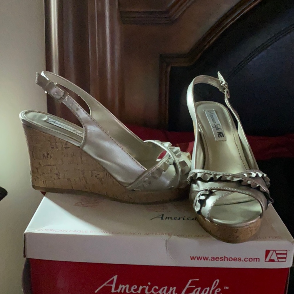 Pewter cork heeled sandals